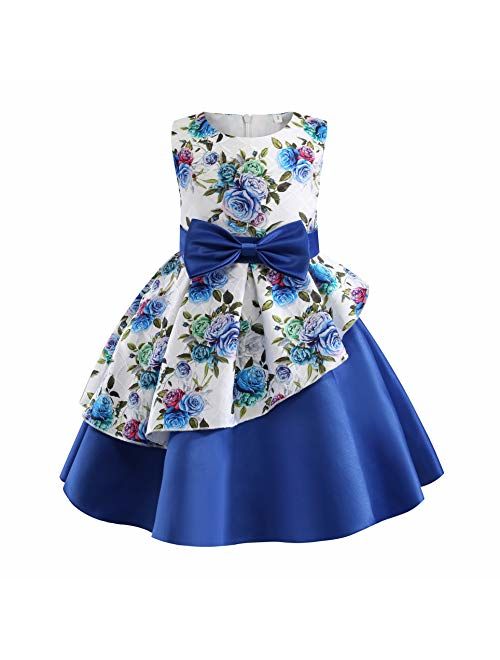 NSSMWTTC 2-8T Girls Floral Print Dresses Kids Pageant Party Dress