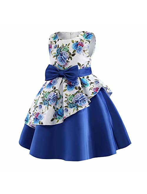 NSSMWTTC 2-8T Girls Floral Print Dresses Kids Pageant Party Dress