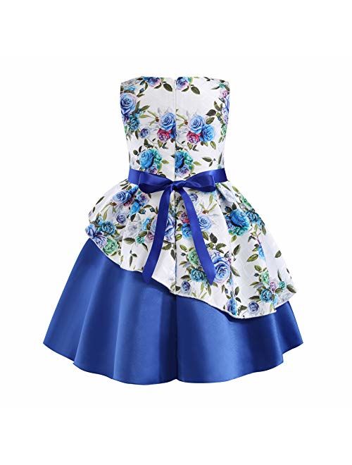 NSSMWTTC 2-8T Girls Floral Print Dresses Kids Pageant Party Dress