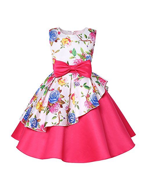 NSSMWTTC 2-8T Girls Floral Print Dresses Kids Pageant Party Dress