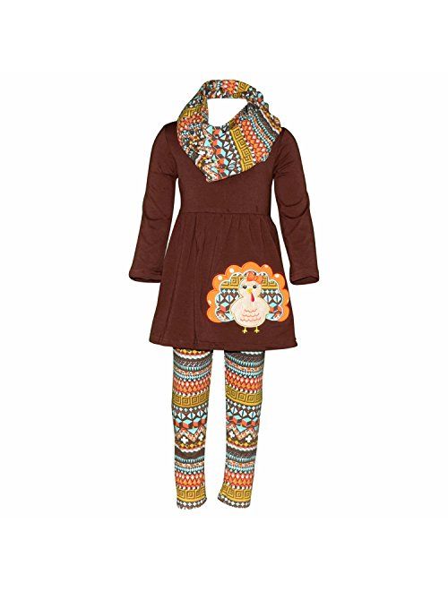 Unique Baby Girls 3 Piece Colorful Aztecan Thanksgiving Turkey Legging Set