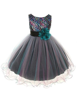 Dempsey Marie Multicolored Sequin Bodice Special Occasion Dress Infant Toddler Flower Girl 2-14