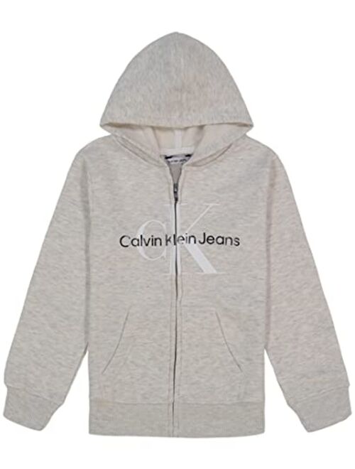 Calvin Klein Girls' Logo Sweatshirt, Fleece Hoodie with Full-Zip Front & Functional Pockets