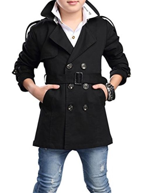 JiaYou Child Kid Boy Stylish Cotton Blend Long Sleeve Double Breasted Trench Coat