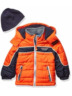 Boys' Toddler Color Blocked Puffer Jacket Coat with Hat