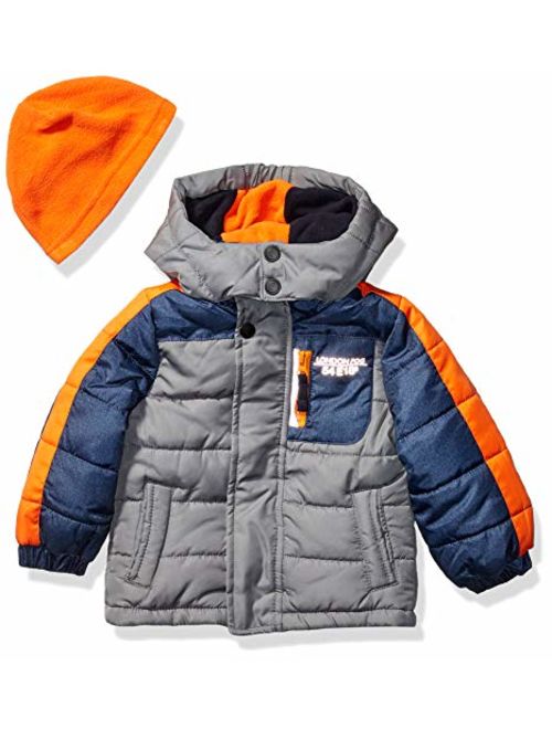 LONDON FOG Boys' Toddler Color Blocked Puffer Jacket Coat with Hat