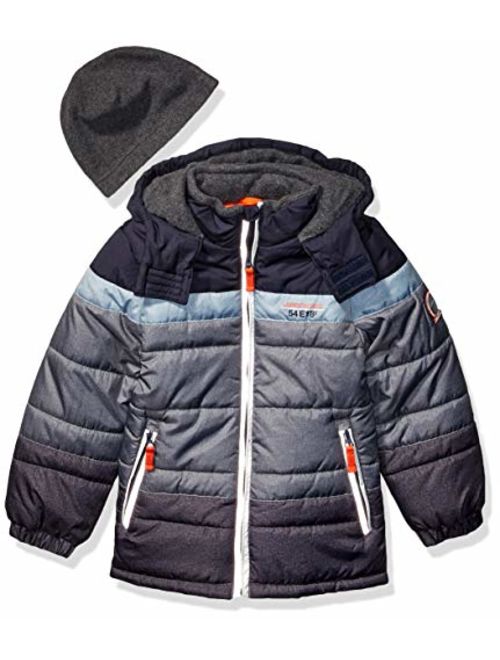 LONDON FOG Boys' Toddler Color Blocked Puffer Jacket Coat with Hat