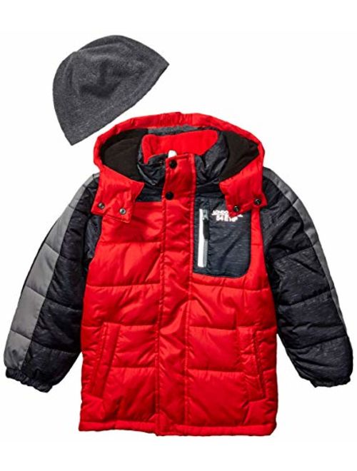 LONDON FOG Boys' Toddler Color Blocked Puffer Jacket Coat with Hat