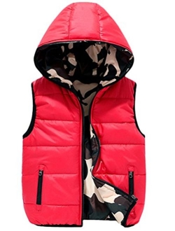 Mallimoda Boys' Lightweight Hooded Puffer Down Vest Jacket Waistcoat Double Side Wear