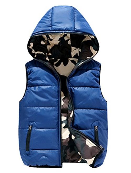 Mallimoda Boys' Lightweight Hooded Puffer Down Vest Jacket Waistcoat Double Side Wear