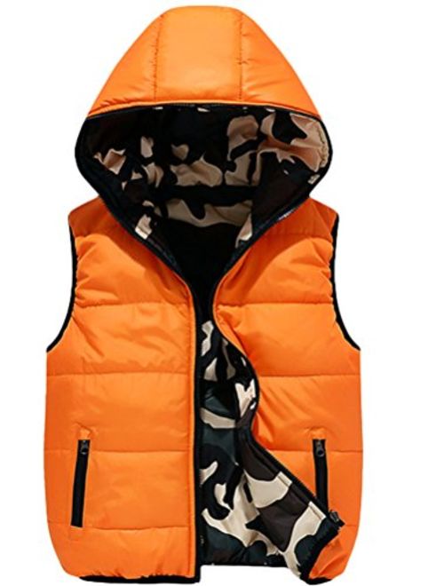 Mallimoda Boys' Lightweight Hooded Puffer Down Vest Jacket Waistcoat Double Side Wear