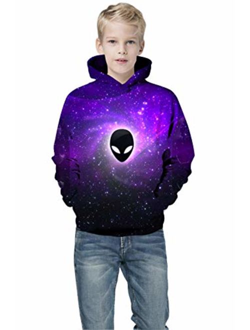 GLUDEAR Boys Girls Novelty Unicorn Galaxy Hoodies Sweatshirts Pullover 5-12Y