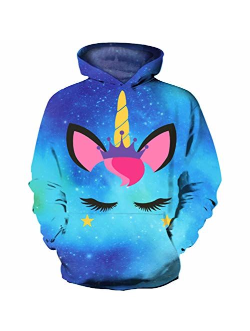 GLUDEAR Boys Girls Novelty Unicorn Galaxy Hoodies Sweatshirts Pullover 5-12Y