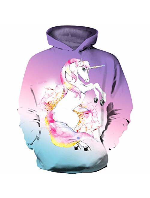 GLUDEAR Boys Girls Novelty Unicorn Galaxy Hoodies Sweatshirts Pullover 5-12Y