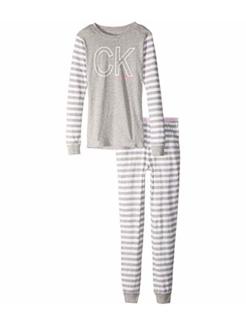 Calvin Klein Girls' Little 2 Piece Sleepwear Top and Bottom Long Sleeve Pajama Set Pj