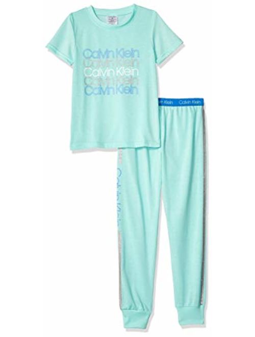 Calvin Klein Girls' Little 2 Piece Sleepwear Top and Bottom Long Sleeve Pajama Set Pj