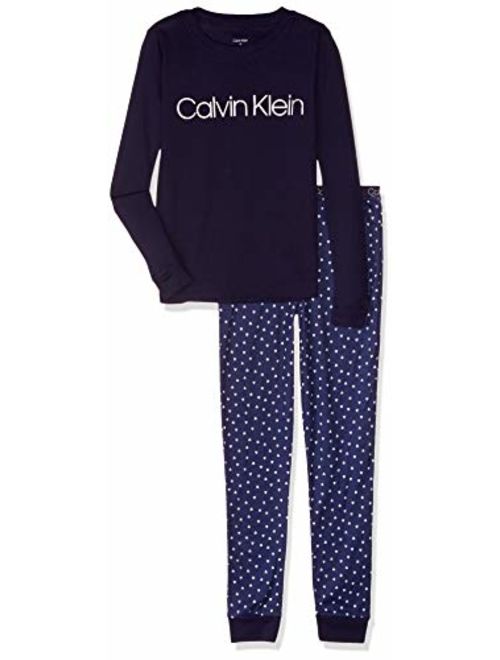 Calvin Klein Girls' Little 2 Piece Sleepwear Top and Bottom Long Sleeve Pajama Set Pj