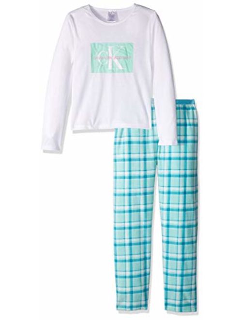 Calvin Klein Girls' Little 2 Piece Sleepwear Top and Bottom Long Sleeve Pajama Set Pj