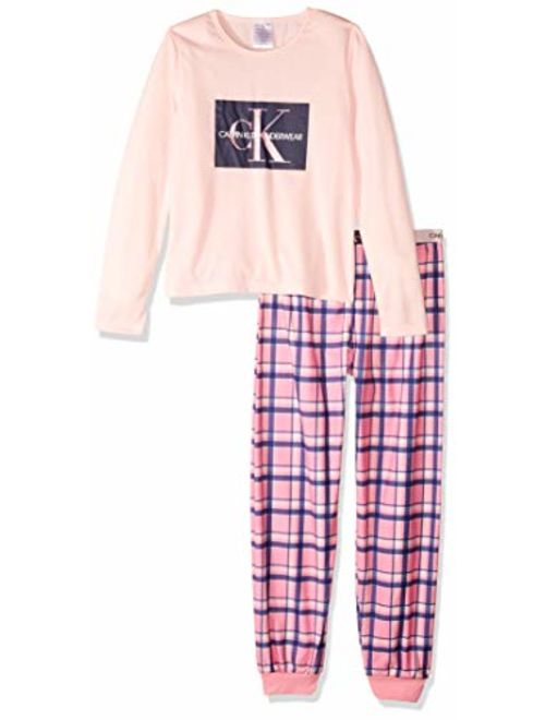 Calvin Klein Girls' Little 2 Piece Sleepwear Top and Bottom Long Sleeve Pajama Set Pj