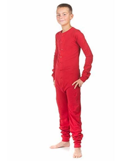 Red Union Suit Boys & Girls Kids Pajamas Danger Blast Area Sign on Rear, Kids 4-14