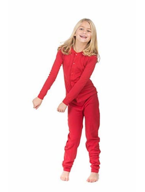 Red Union Suit Boys & Girls Kids Pajamas Danger Blast Area Sign on Rear, Kids 4-14