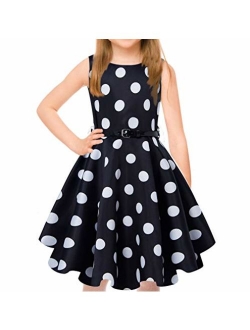 uideazone Girls Vintage Dress Sleeveless 50s Retro Swing Skirt for Cocktail Rockabilly Party Dresses with Belt 6-13 Years