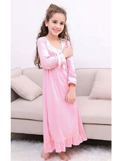 Horcute Girls Cotton Long-Sleeve and Sleeveless Sleepshirts Nightshirts Pajamas Nightgown for 3-12 Years