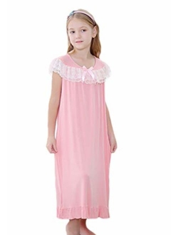 Horcute Girls Cotton Long-Sleeve and Sleeveless Sleepshirts Nightshirts Pajamas Nightgown for 3-12 Years