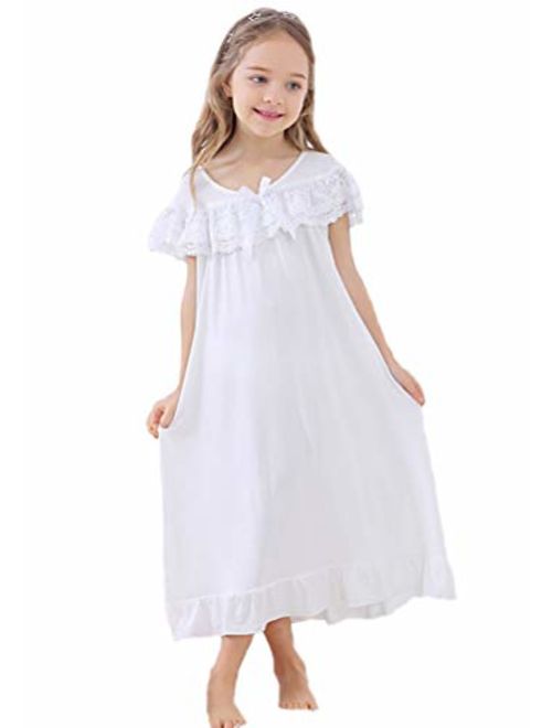 Horcute Girls Cotton Long-Sleeve and Sleeveless Sleepshirts Nightshirts Pajamas Nightgown for 3-12 Years