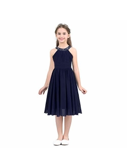 YiZYiF Kids Big Girl Sleeveless Pleated Chiffon Flower Wedding Bridesmaid Formal Party Dress