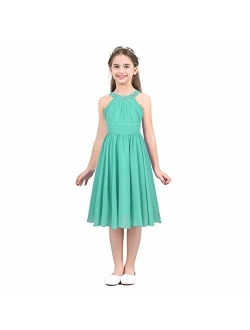 YiZYiF Kids Big Girl Sleeveless Pleated Chiffon Flower Wedding Bridesmaid Formal Party Dress