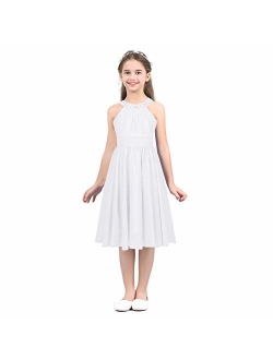 YiZYiF Kids Big Girl Sleeveless Pleated Chiffon Flower Wedding Bridesmaid Formal Party Dress