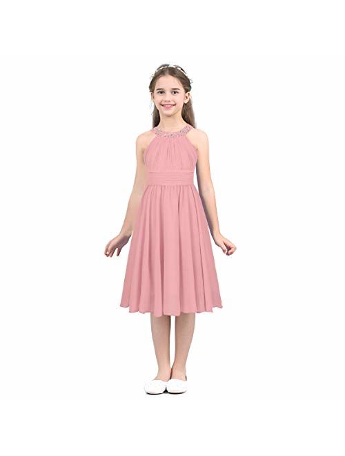 YiZYiF Kids Big Girl Sleeveless Pleated Chiffon Flower Wedding Bridesmaid Formal Party Dress