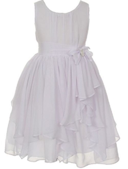 Little Girls Sleeveless Yoryu Chiffon Rhinestone Party Easter Flower Girl Dress