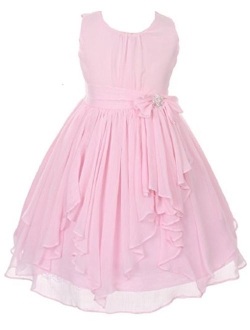 Little Girls Sleeveless Yoryu Chiffon Rhinestone Party Easter Flower Girl Dress