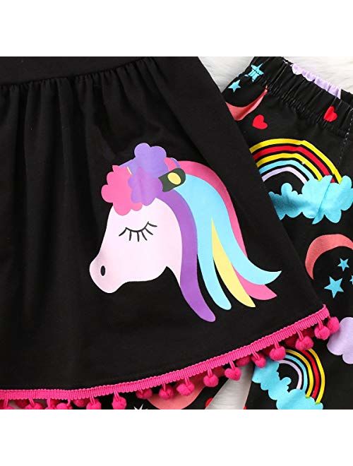 2-7T Toddler Girls Pony Sleeveless Shirt Tops Cropped Pants Outfits Clothes Set(5-6T, Black)