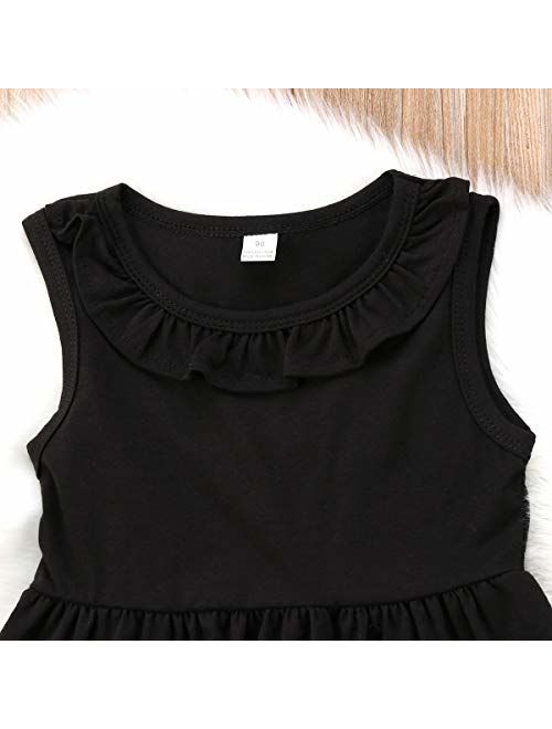 2-7T Toddler Girls Pony Sleeveless Shirt Tops Cropped Pants Outfits Clothes Set(5-6T, Black)