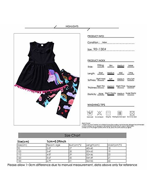 2-7T Toddler Girls Pony Sleeveless Shirt Tops Cropped Pants Outfits Clothes Set(5-6T, Black)