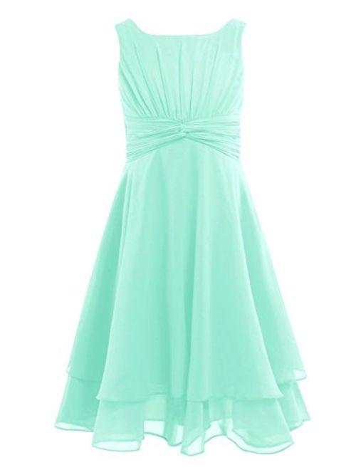 FEESHOW Kids Big Girls Sleeveless Double Chiffon Layers Wedding Bridesmaid Party Flower Girl Dress