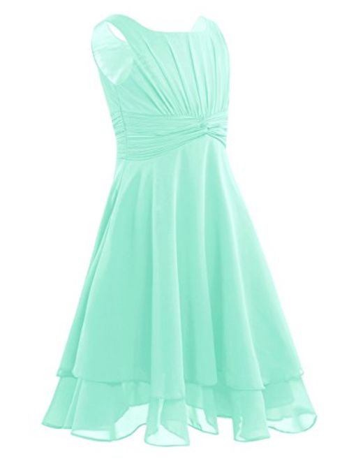 FEESHOW Kids Big Girls Sleeveless Double Chiffon Layers Wedding Bridesmaid Party Flower Girl Dress