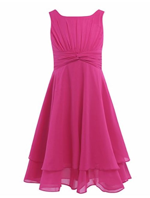 FEESHOW Kids Big Girls Sleeveless Double Chiffon Layers Wedding Bridesmaid Party Flower Girl Dress