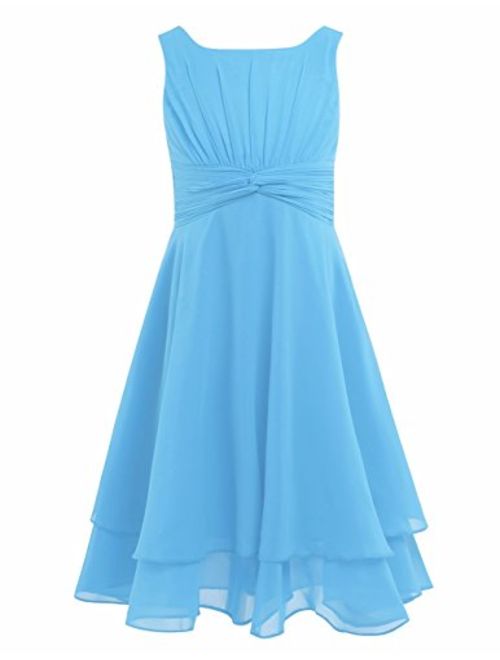 FEESHOW Kids Big Girls Sleeveless Double Chiffon Layers Wedding Bridesmaid Party Flower Girl Dress