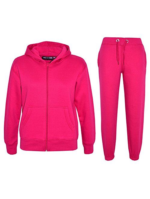 A2Z 4 Kids Kids Girls Boys Plain Tracksuit Hooded Hoodie Bottom Joggers 2-13