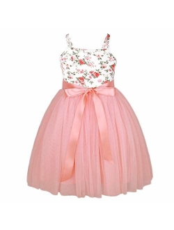 Flofallzique Little Girls Tutu Dress Tulle Floral Easter Casual Toddler Dress Sleeveless