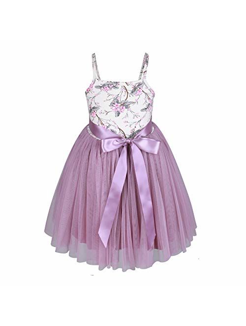 Flofallzique Little Girls Tutu Dress Tulle Floral Easter Casual Toddler Dress Sleeveless