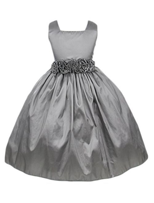 Sweet Kids Little Girls' Sleeveless Rolled Flower Waistband Flower Girl Dress