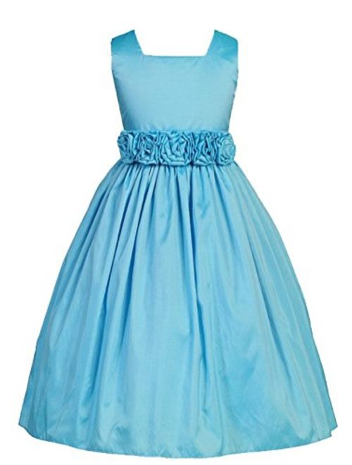 Sweet Kids Little Girls' Sleeveless Rolled Flower Waistband Flower Girl Dress