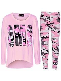 Girls Top Kids Designer's OMG Camouflage Print Shirt Tops & Legging Set 7-13 Yr