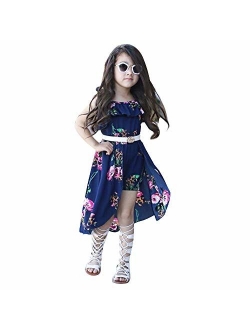 NoNoAnt Kids Girls Summer Sling Sweet Floral Dress Elegant Girl Princess Ruffles Irregular Culotte Dresses 3-8 Year