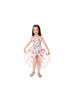 NoNoAnt Kids Girls Summer Sling Sweet Floral Dress Elegant Girl Princess Ruffles Irregular Culotte Dresses 3-8 Year